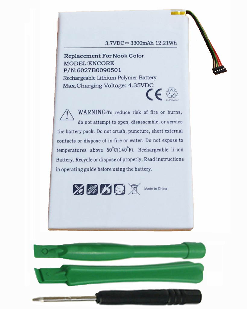 Replacement 6027B0090501 AVPB001-A110-01 AVPB003-A110-01 BNA-B002 DR-NK02 ENCORE NOOKCOLOR Battery for Barnes & Noble Nook Color BNTV250 BNTV250A BNRV200 7" Tablet with Installation Tools
