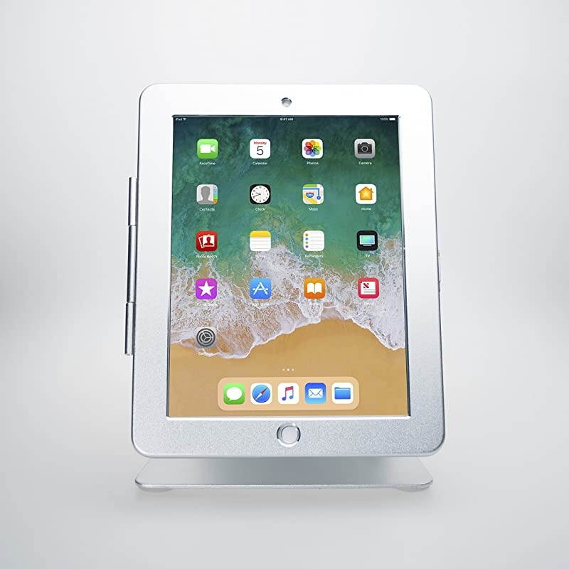 Desktop Anti-Theft iPad Stand for with iPad Air, iPad Pro 9.7, iPad Gen. 6 (2018), iPad Gen. 5 (2017), iPad (Gen. 2-4); Compatible with Headphone Jack Credit Card Readers, Silver