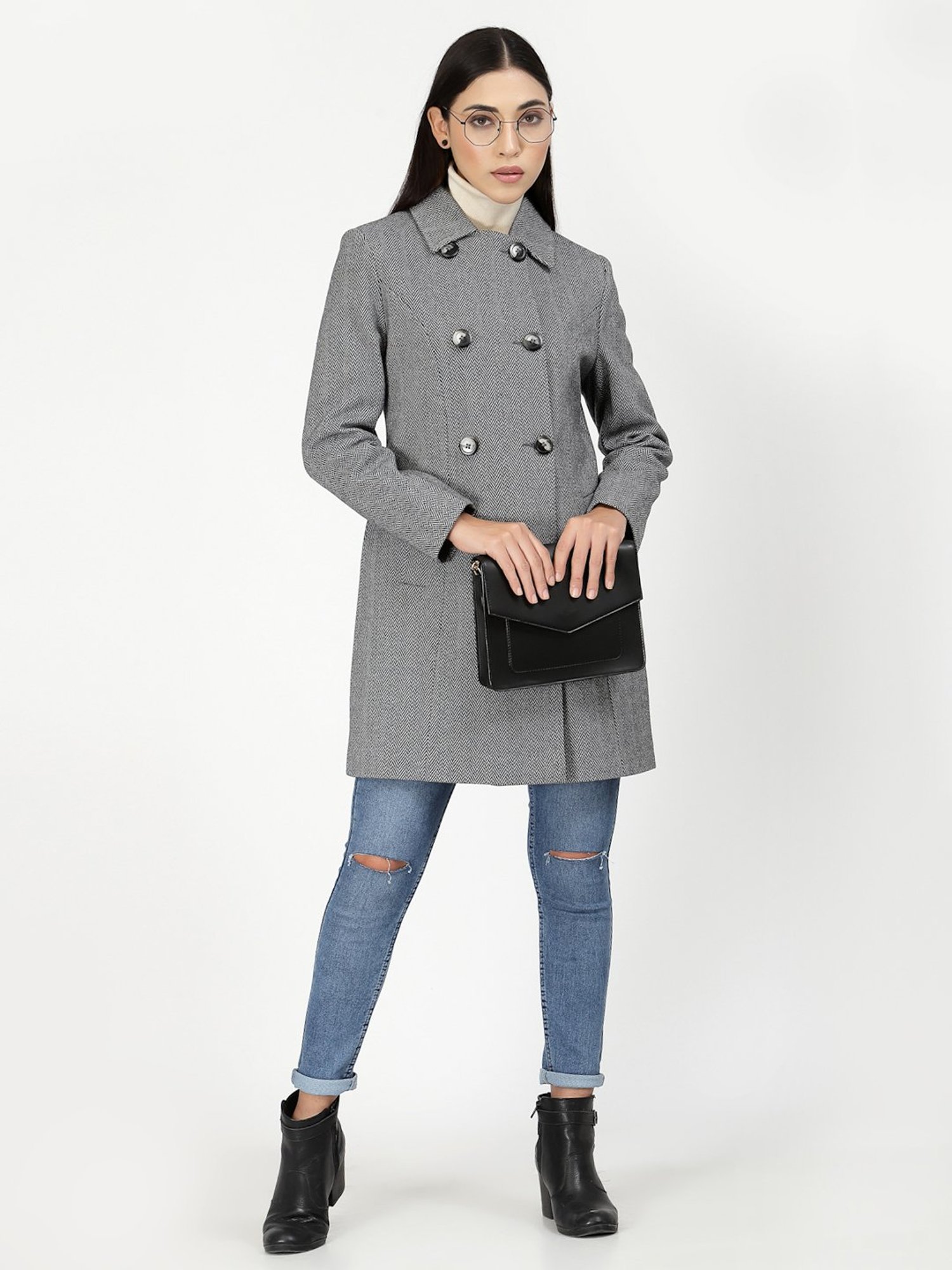Juelle Grey Self Design Over Coat