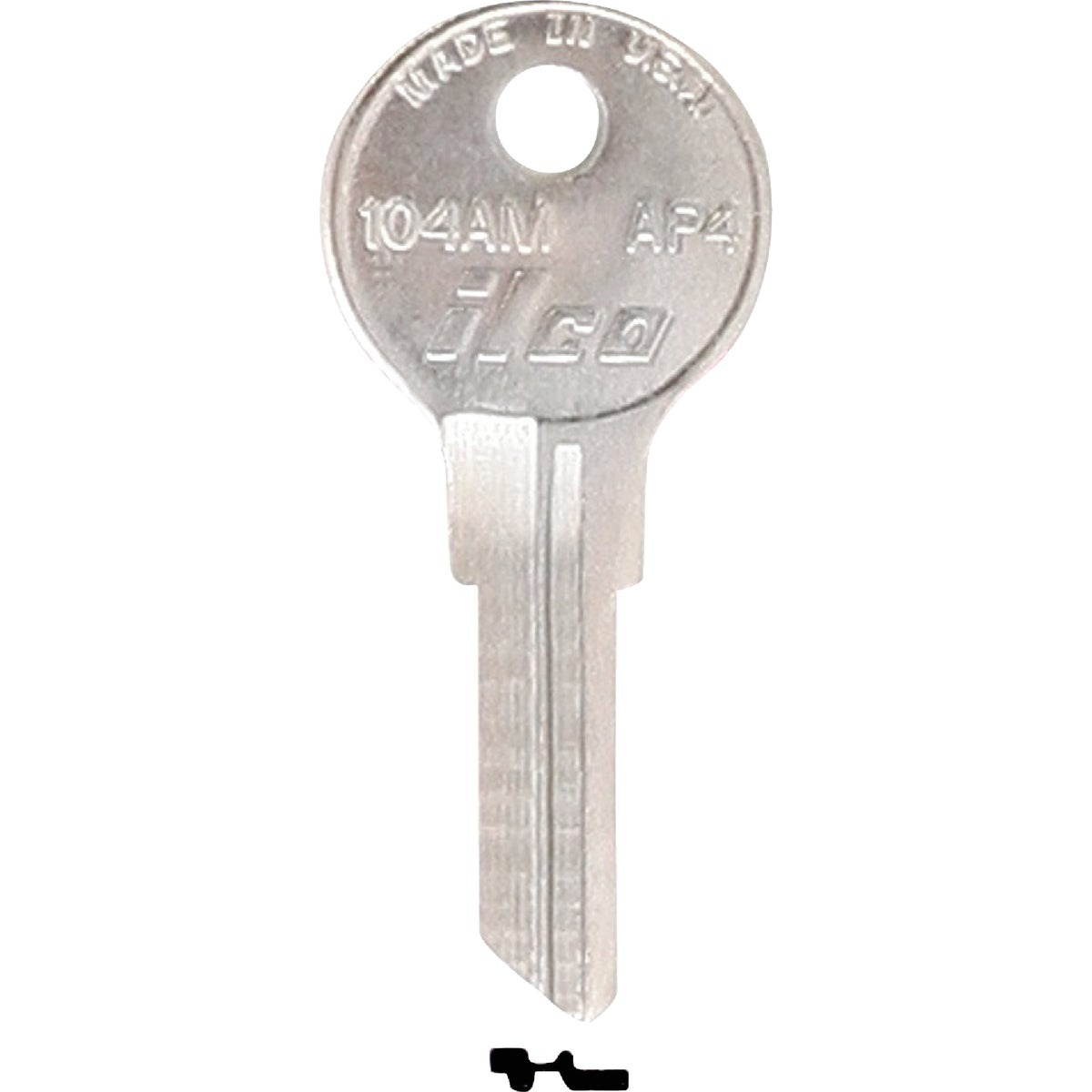 Key Blank, Brass, Type AP4, 6 Pin, PK 10