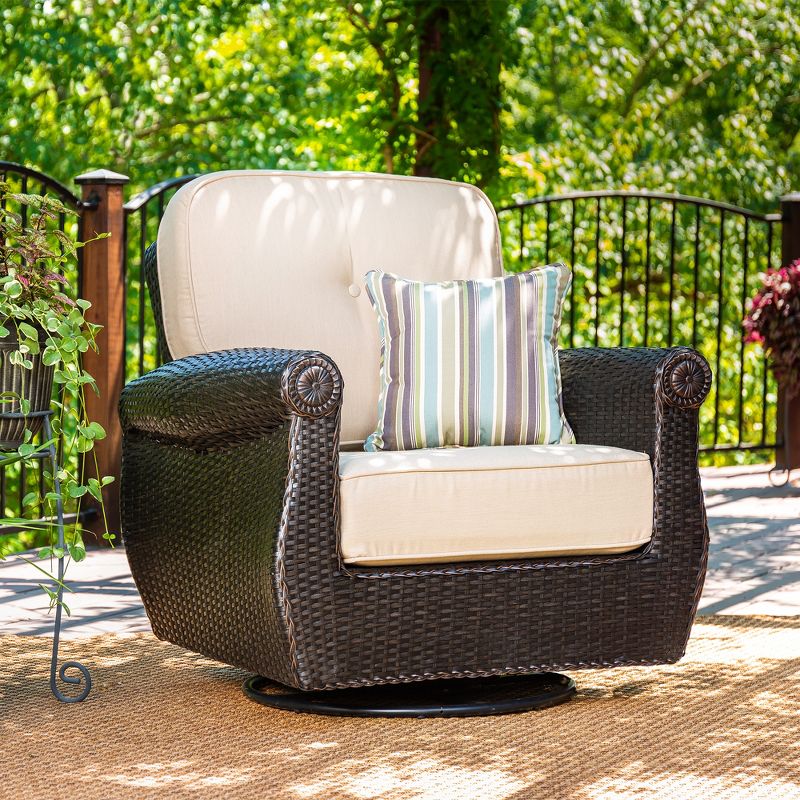 La-Z-Boy Outdoor Breckenridge 1pc Wicker Outdoor Swivel Rocker Set with Sunbrella Spectrum Sand Cushion