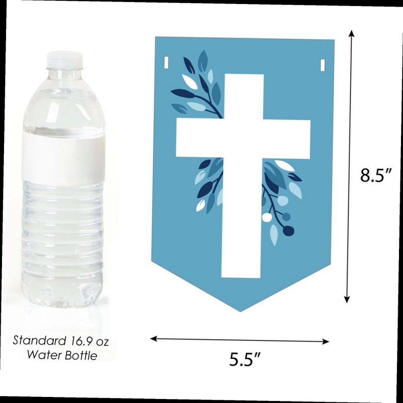 Big Dot of Happiness Blue Elegant Cross - Religious Boy Baby Shower Bunting Banner - Party Decorations - Welcome Baby