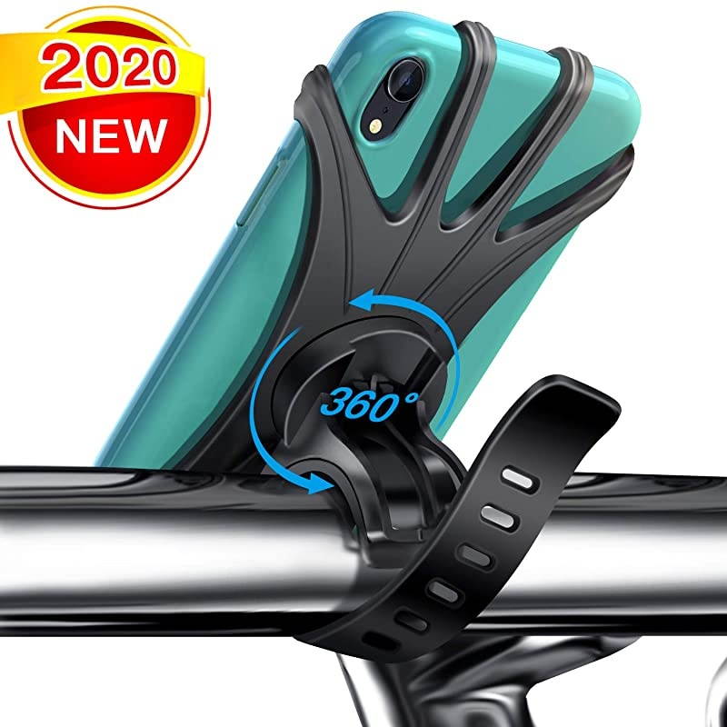 Phone Holder for Bike 360&deg; Rotation Motorcycle Phone Mount with Silicone Buckle Design Adjustable Handlebars Bicycle Phone Mount Universal for iPhone 12 11 Pro X 8 7 SE, Samsung S20, 4'' - 7'' Phones