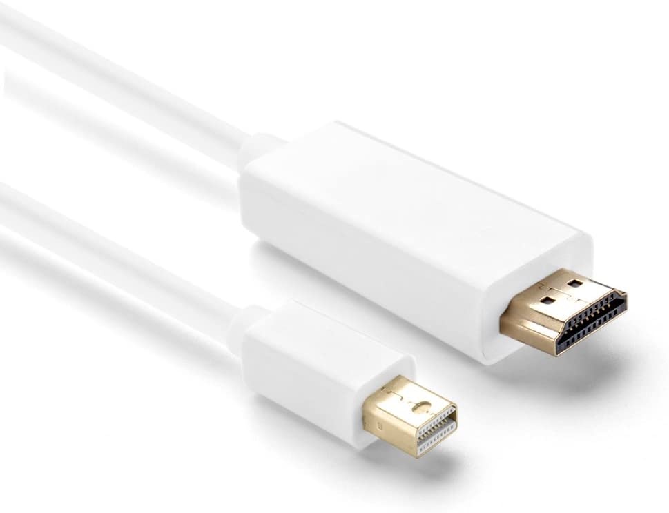 TNP Mini DisplayPort to HDMI Adapter Cable (6FT) - (Thunderbolt 2 Compatible) mDP Mini DP to HDMI Male Connector Port Full HD 1080P Ready Video Audio Converter Wire Cord Plug - White