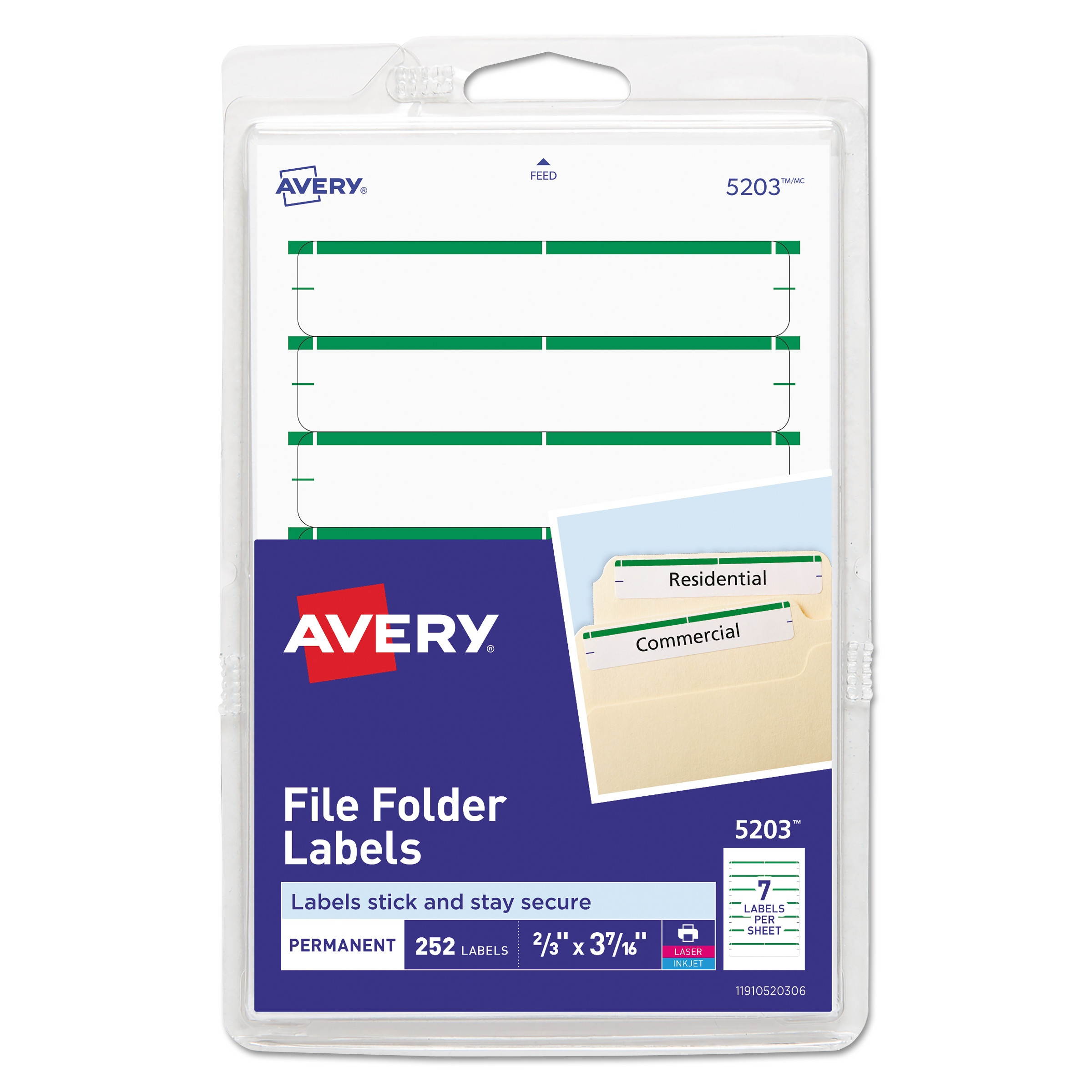 Avery Printable 4" x 6" Permanent File Folder Labels 7/Sheet 36 Sheets/Pk 05203