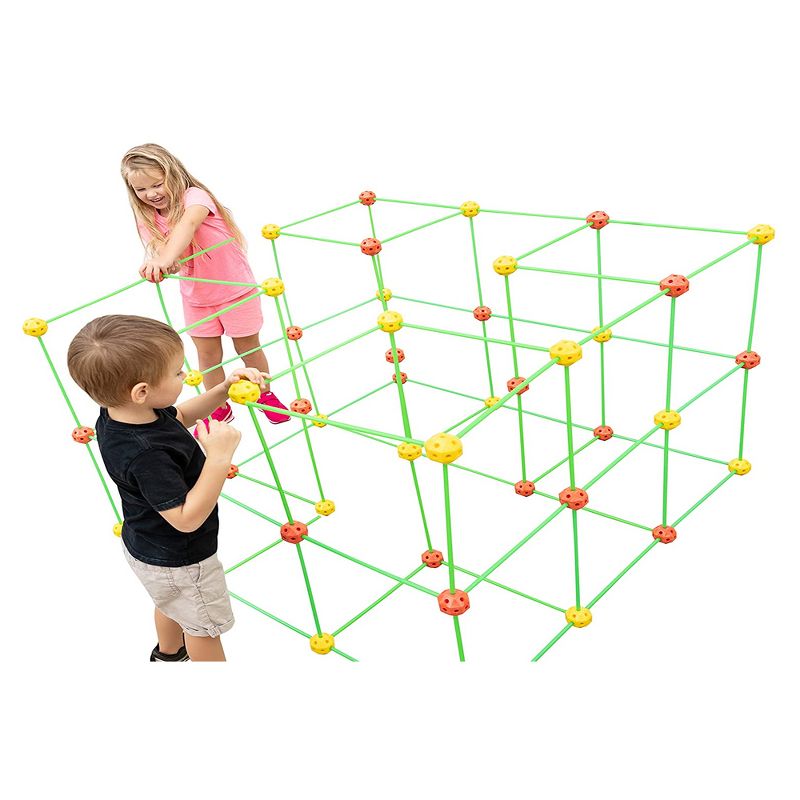 Funphix Glow in the Dark Jumbo Indoor and Outdoor Fort Building Construction Toy Play Kit with Poles, Balls, and 4 Long Sheets, 154 pieces