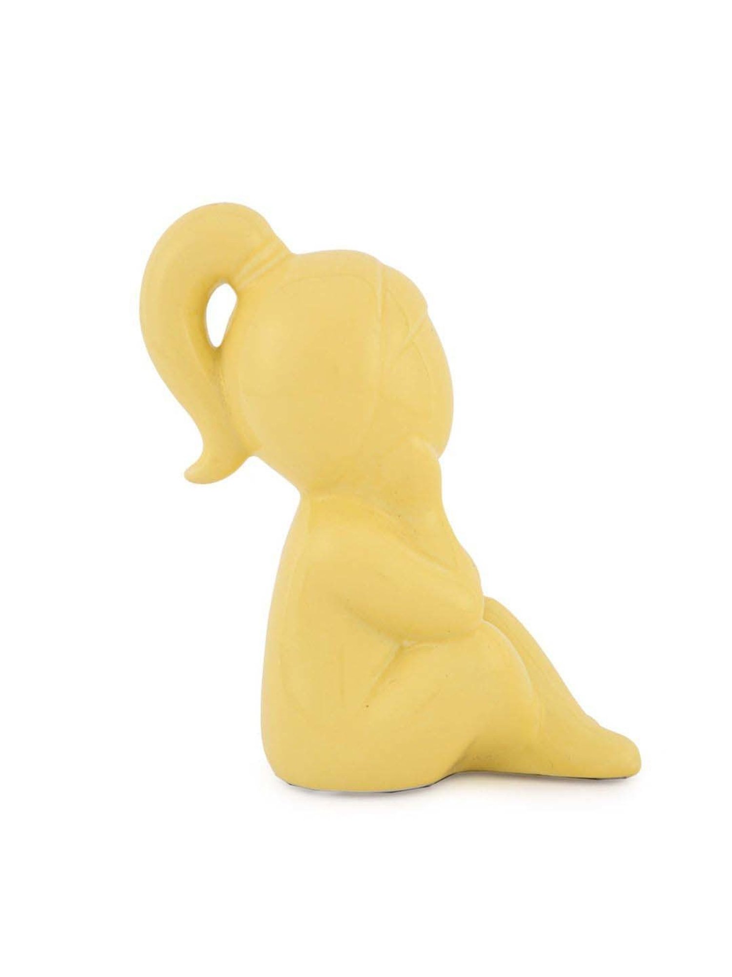 @home Yellow Resin Girl Sitting With Hand On Chin Decorative Showpiece