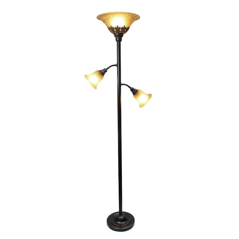 3 Light Restoration Floor Lamp with Scalloped Glass Shade Brown - Elegant Designs