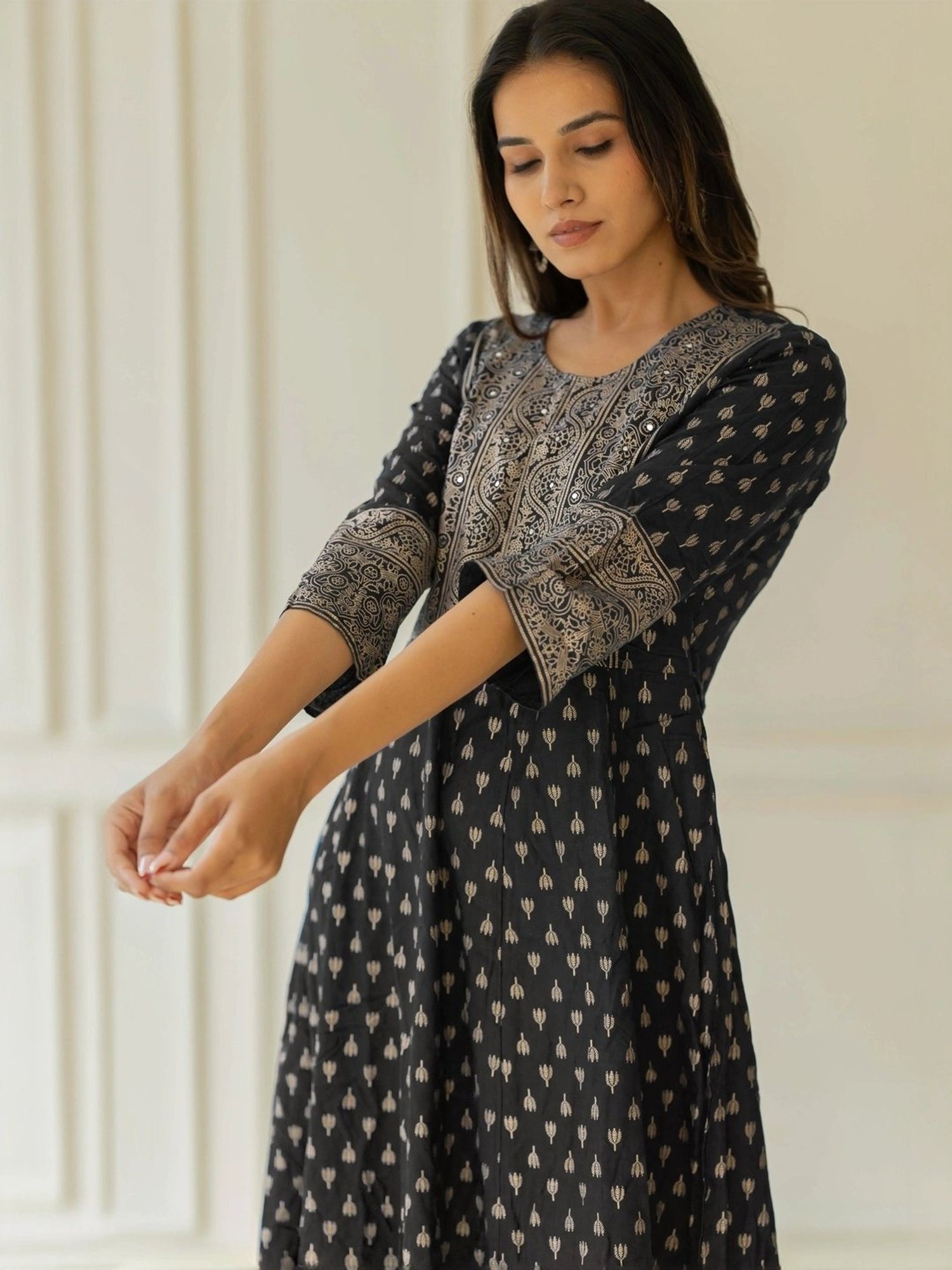 MIRCHI FASHION Black Cotton Printed A-Line Dress