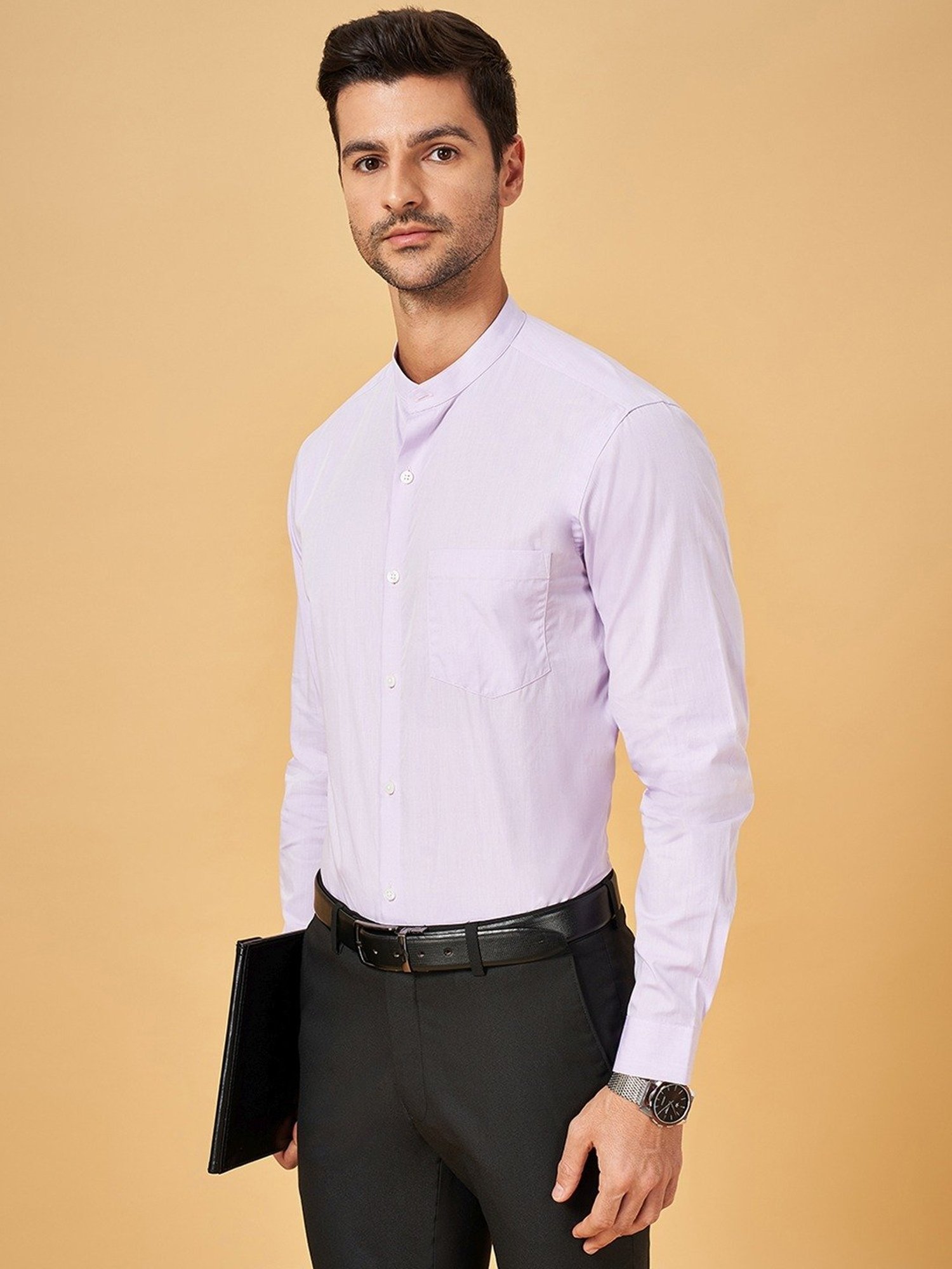 Peregrine By Pantaloons Pale Lilac Slim Fit Shirt