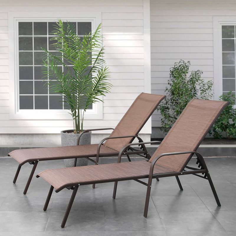 2pc Outdoor Adjustable Chaise Lounge Chairs - Brown - Crestlive Products