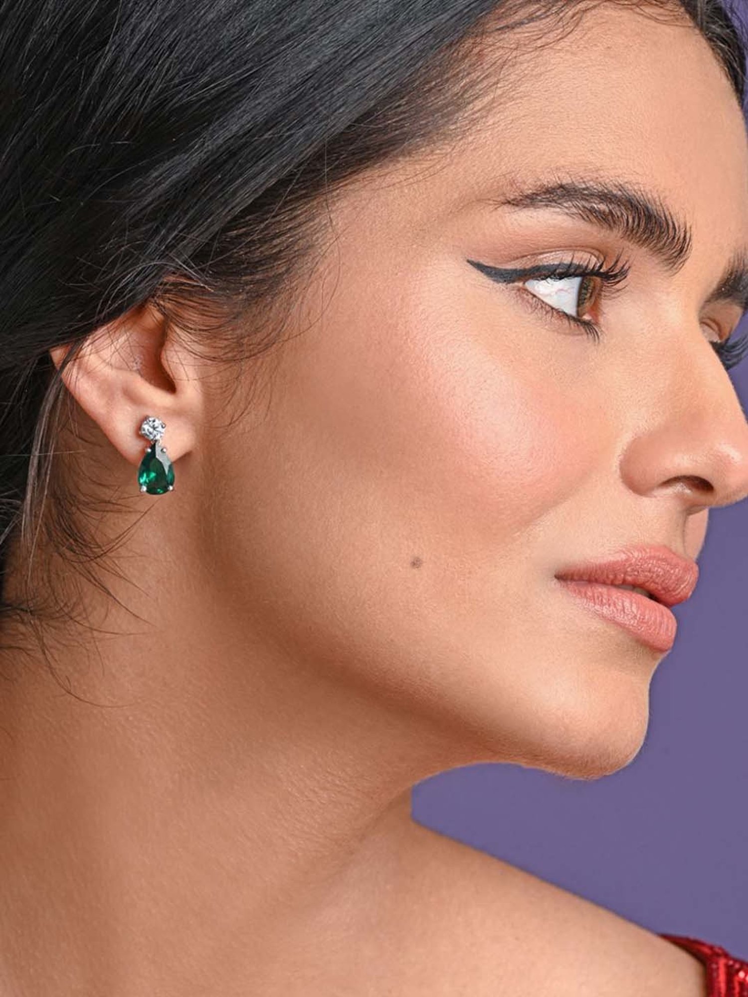 Clara 92.5 Sterling Silver Stone Solitaire Green Drop Earrings for Women