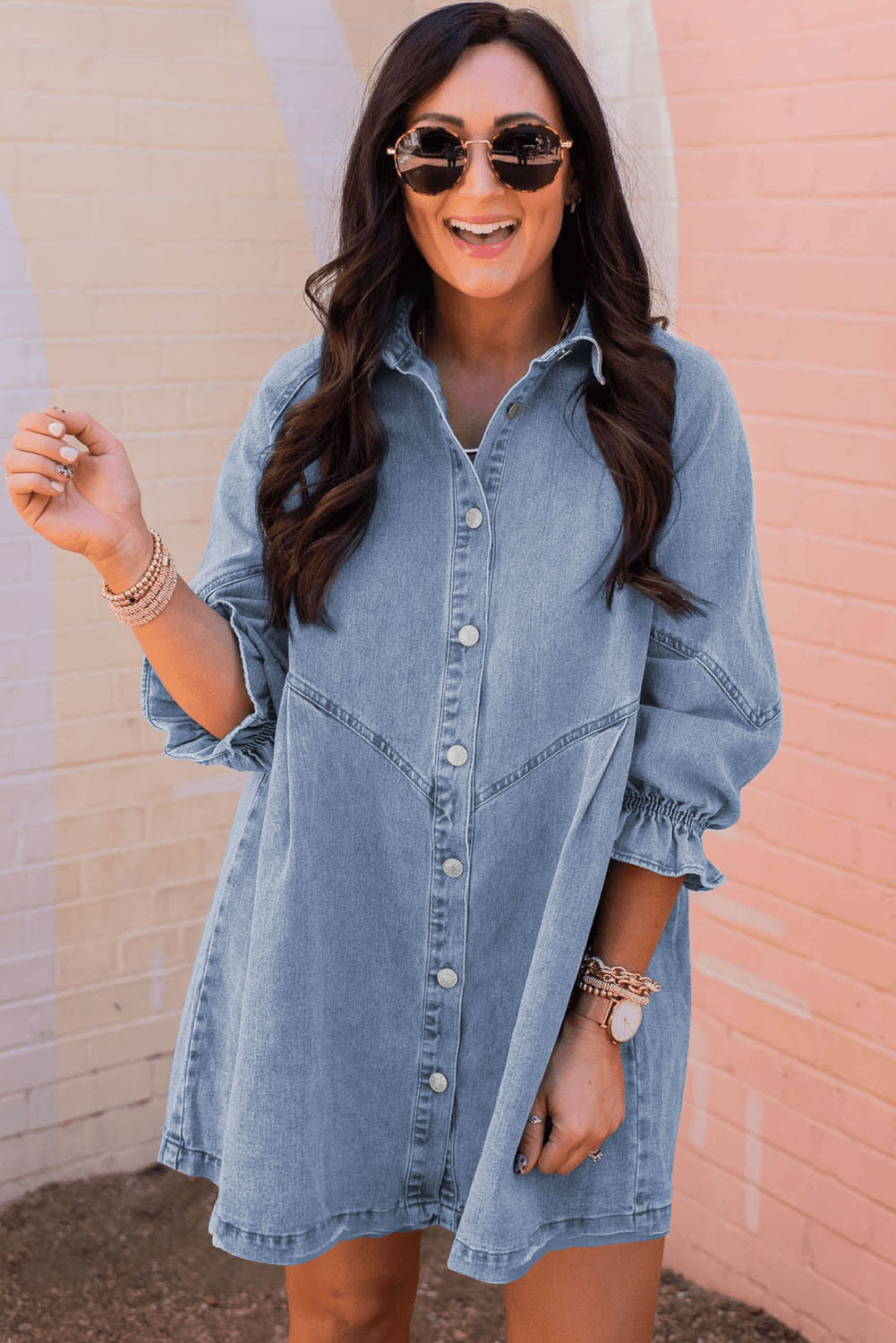 Cheetah Casual Long Sleeve Button Up Shirt Dress