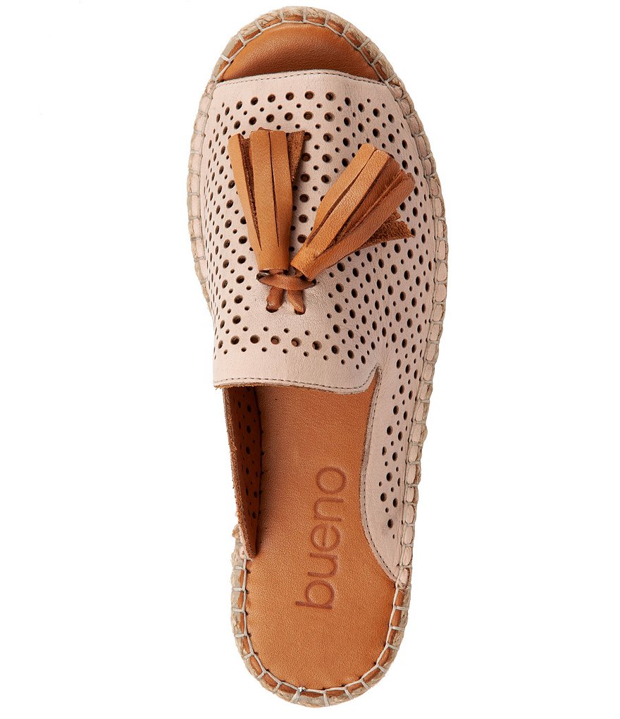 Bueno Navar Perforated Leather Tasseled Espadrille Slides