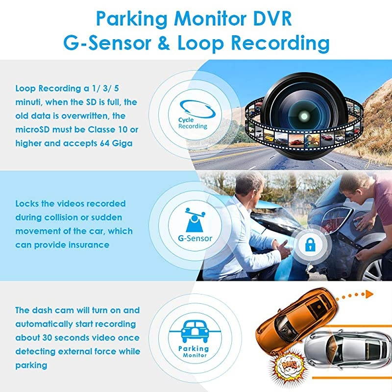 Dash Cam for Car 10quot Touch Screen 1080P HD 170 &deg;Wide Angle Front and Rear Car Camera with WDR Night Vision GSensor Lane Departure Warning SystemParking Assistance