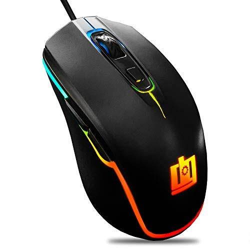 Deco Gear Wired Gaming Mouse | 800-5000 Adjustable DPI | High Precision Optical Mouse | Ergonomic for All Gaming Grips | 11 RGB Backlit Modes | 6 Buttons