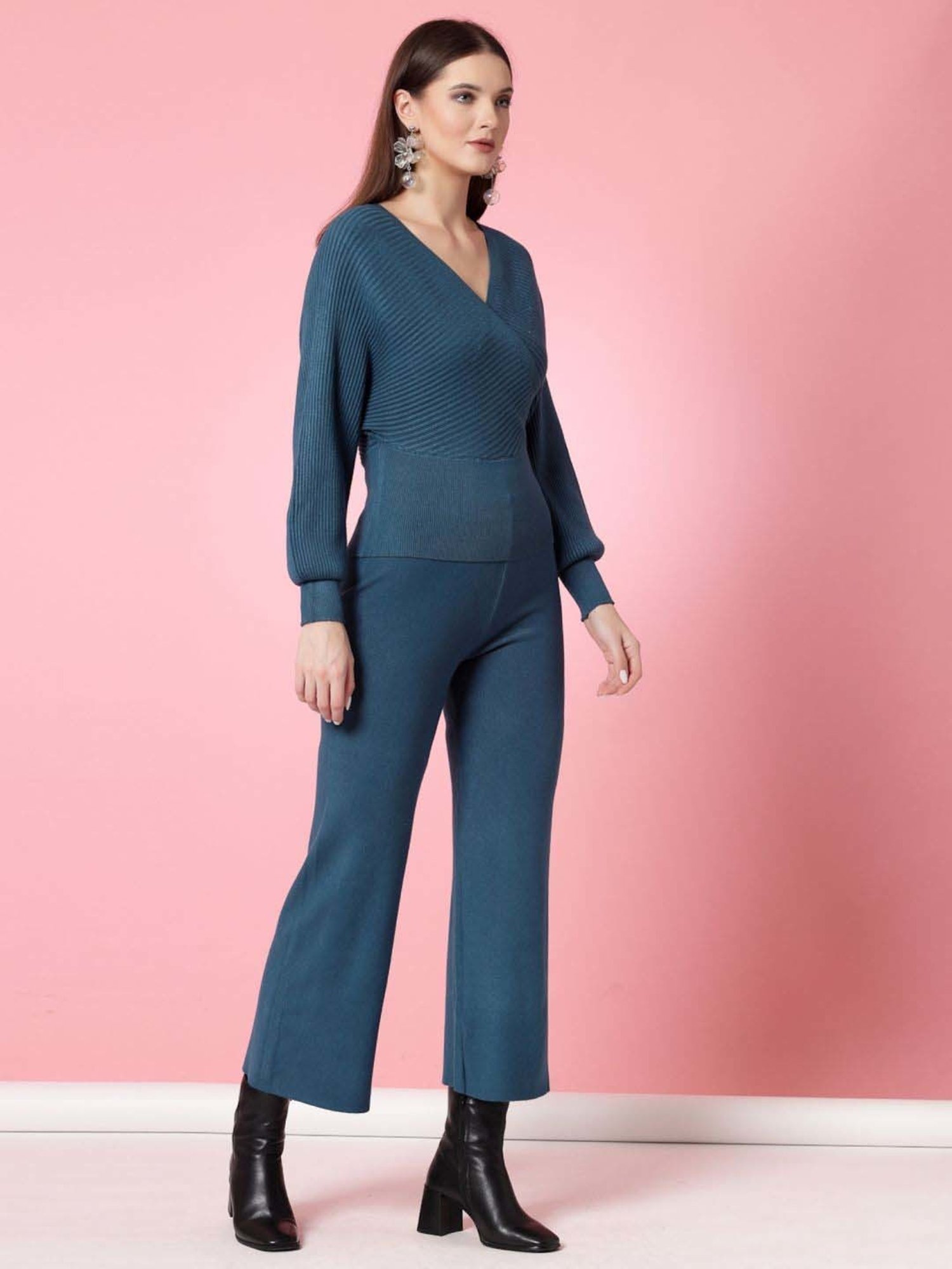 Mafadeny Blue Plain Top Pants Set