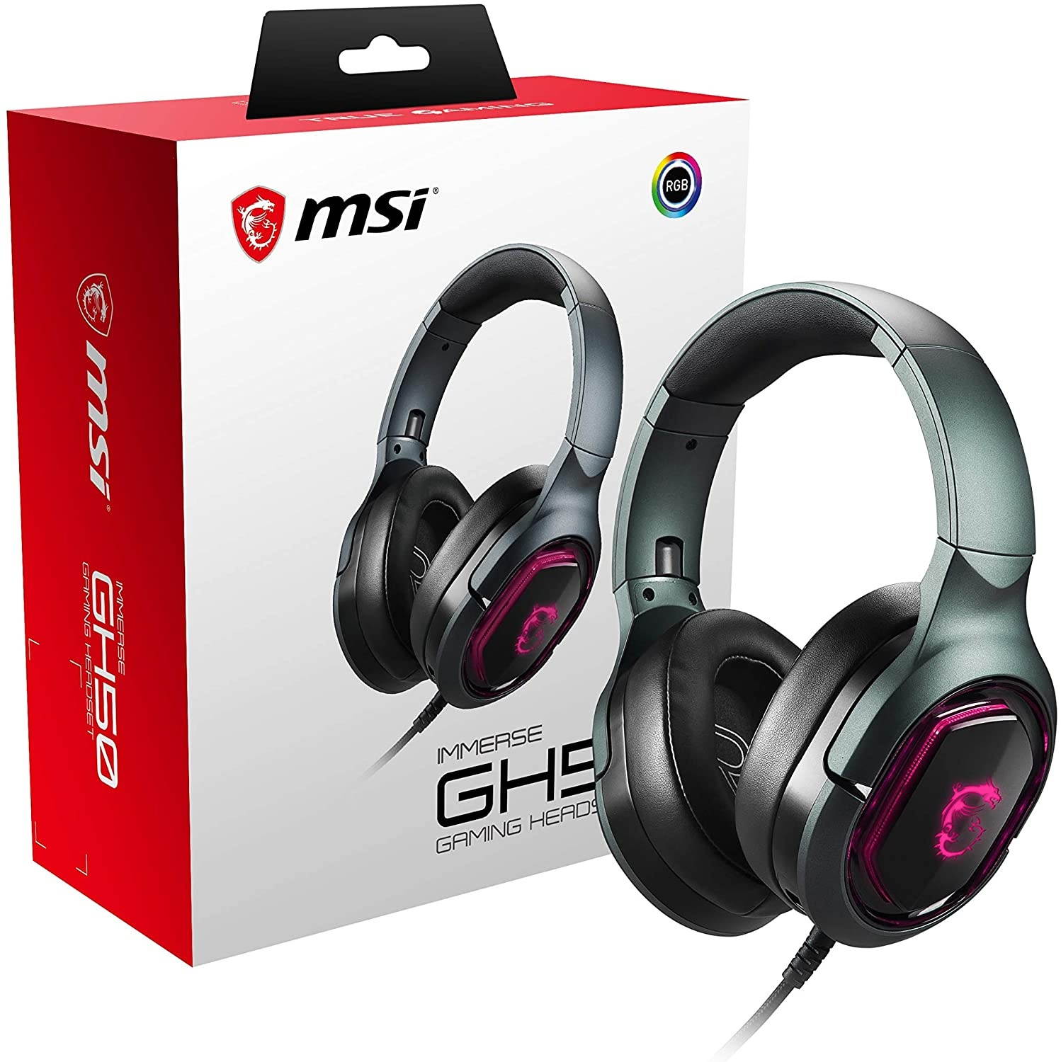 MSI Immerse GH50 7.1 Surround Sound RGB Mystic Light Metal Construction Foldable Headband Design Gaming Headset, Large, Black