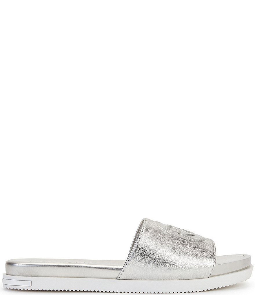 DKNY Baby Embossed Signature Logo Stamp Leather Slides