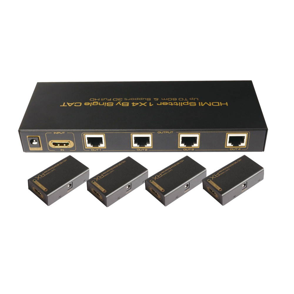 HDMI Splitter 1X4 By Single CAT Up TO 60m & Support 3D Full HD Audio Format Input DTS-HD/Dolby-true HD/LPCM7.1/DTS/Dolby-AC3/DSD