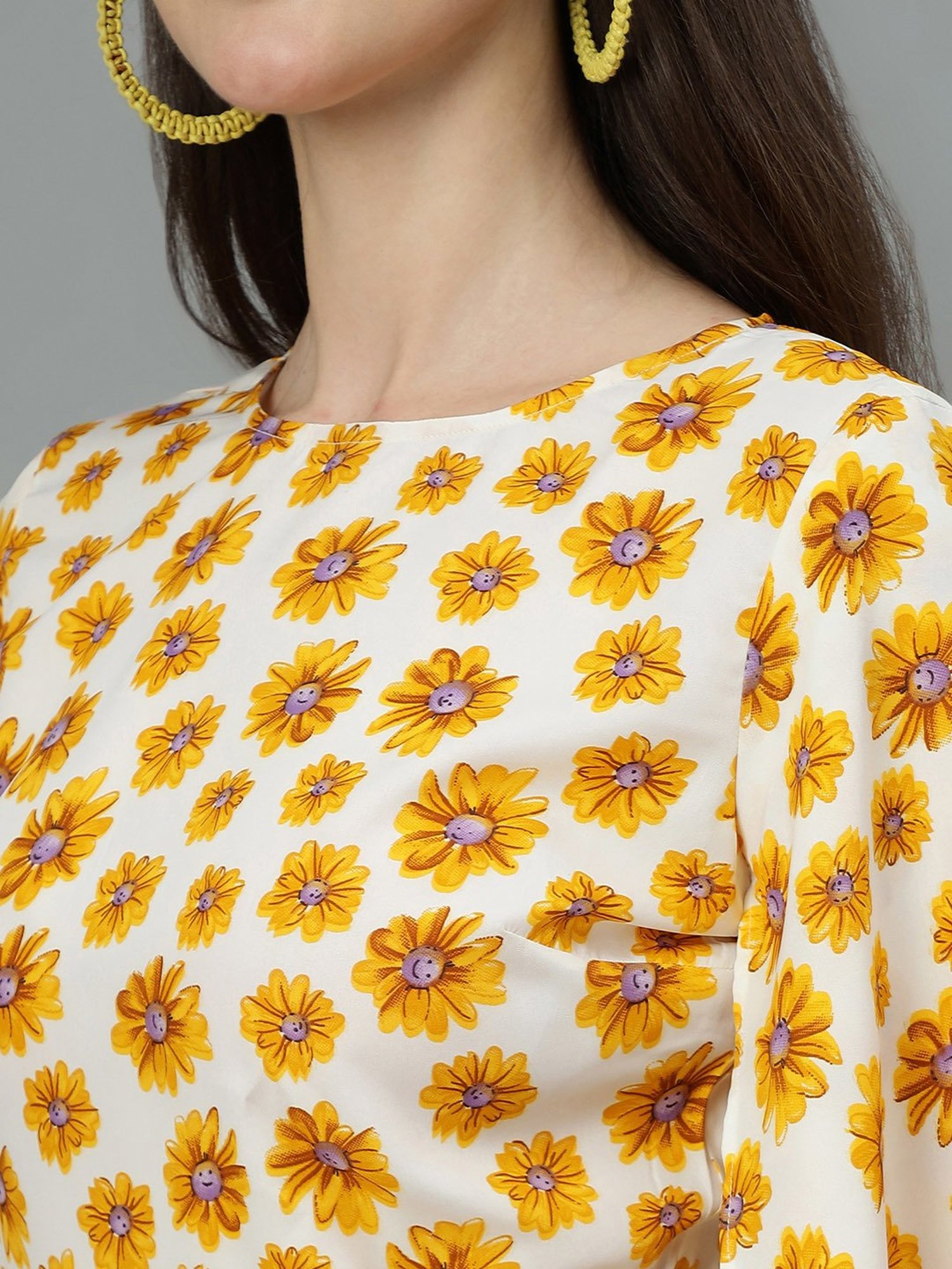 Kotty White & Yellow Floral Print Top