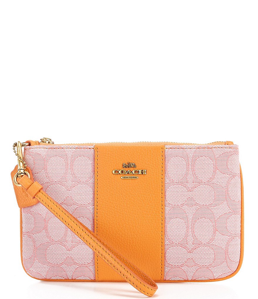 COACH Signature Jacquard and Pebble Leather Small Wristlet