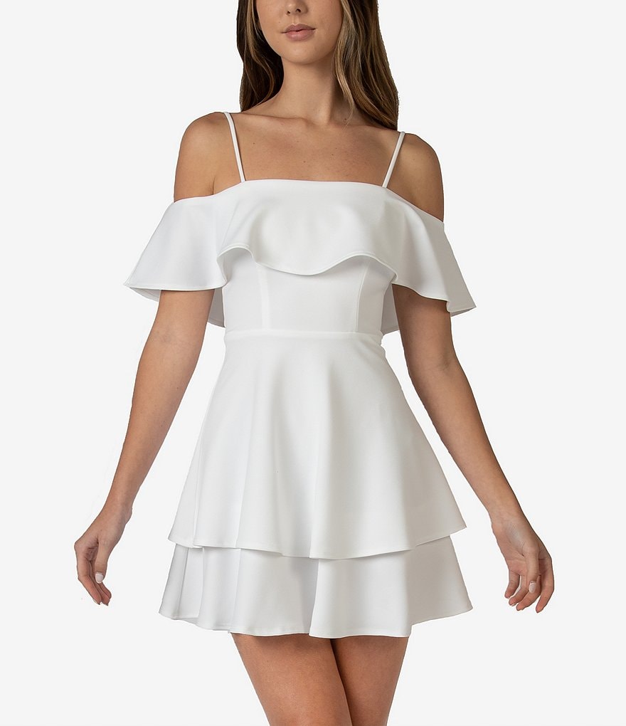B. Darlin Off-The-Shoulder Pop-Over Skater Dress