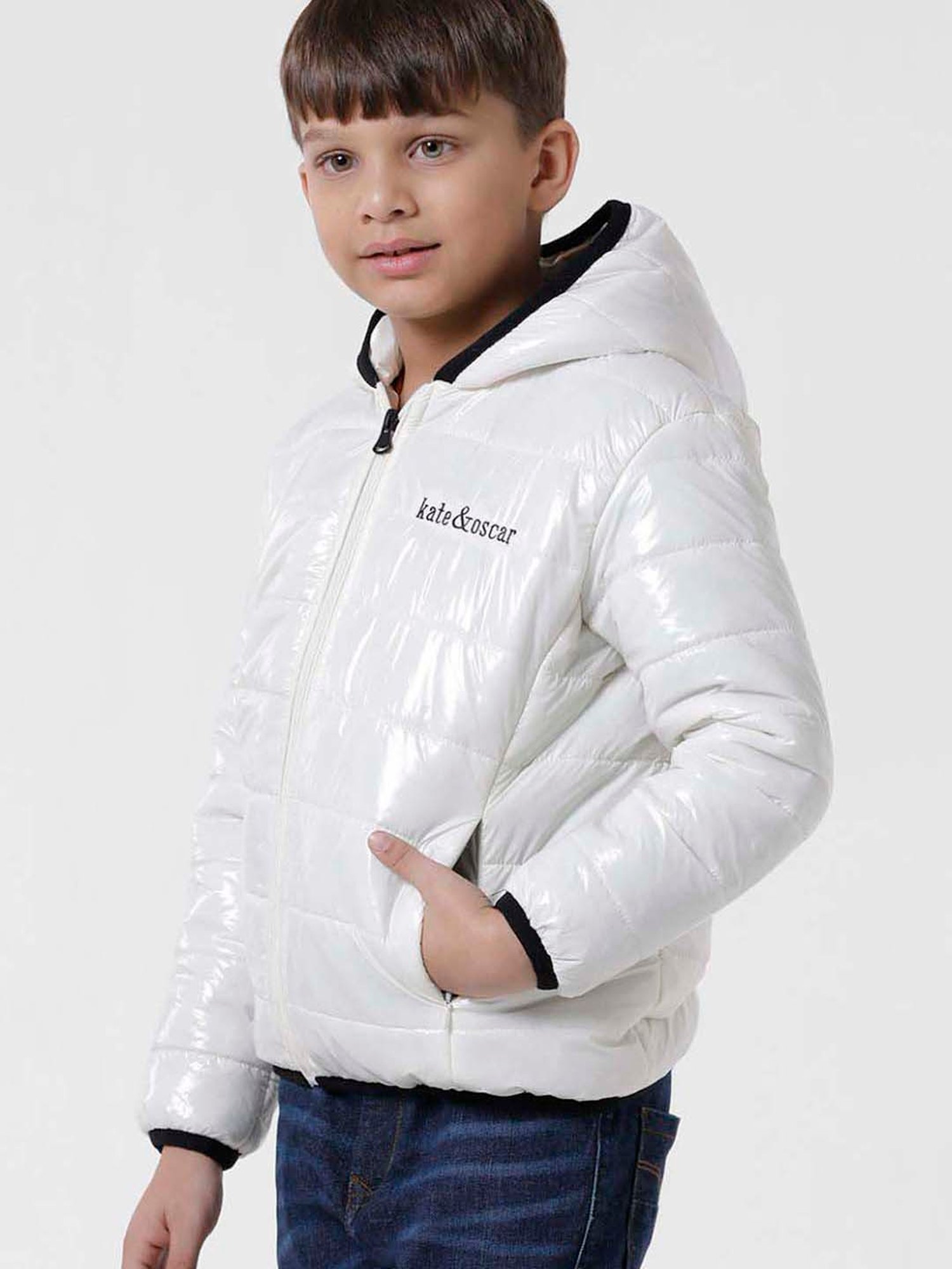 Kate & Oscar Kids Off-White Regular Fit Full Sleeves Jacket