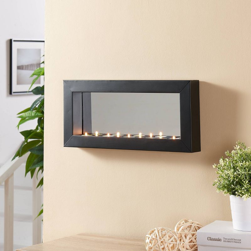 19.2" x 9" Mirror 5-Tealight Candle Metal Wall Sconce Black - Danya B.