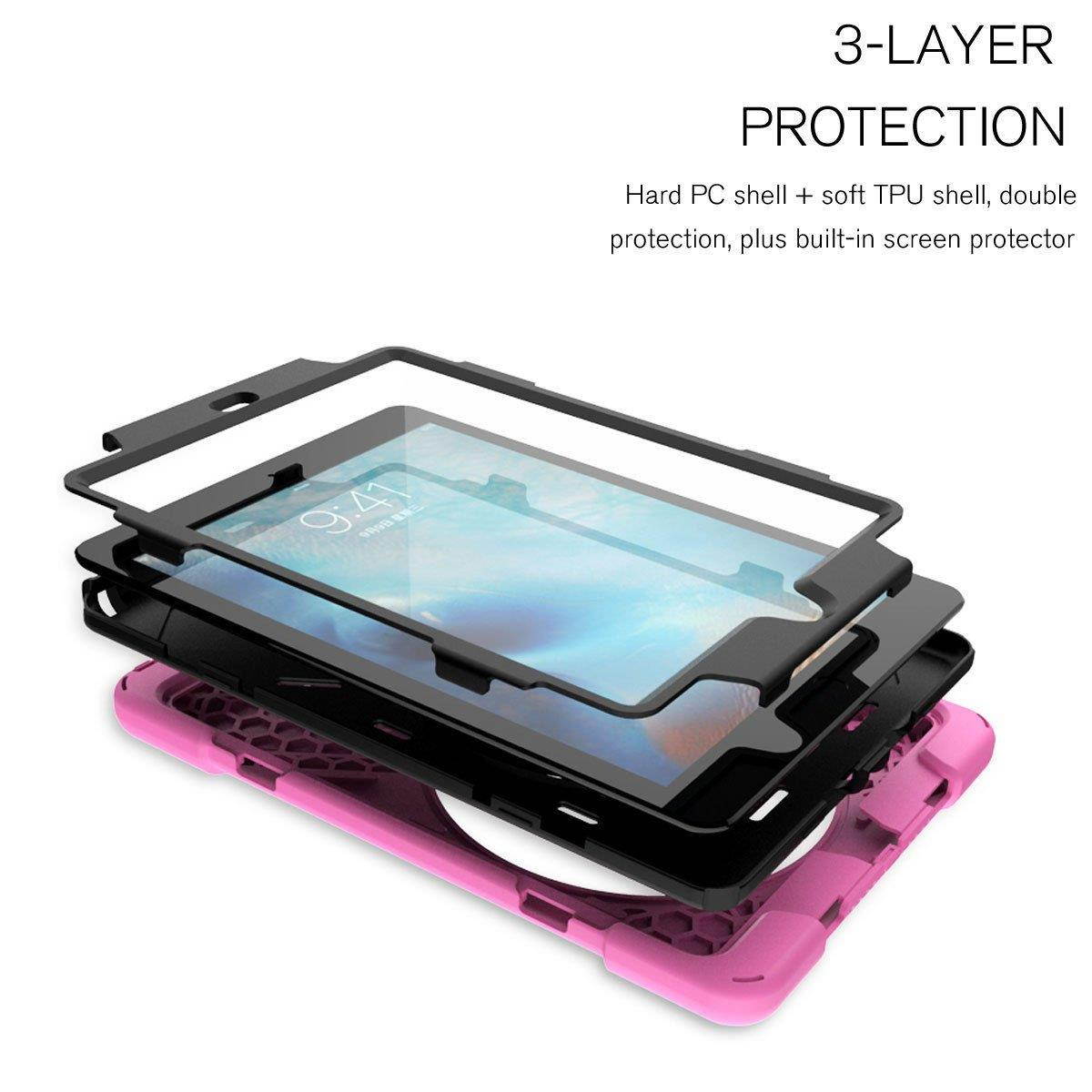 FastSun 360 Rotating Stand Shockproof Armor Hard Back Case Cover For iPad 2 (Pink)
