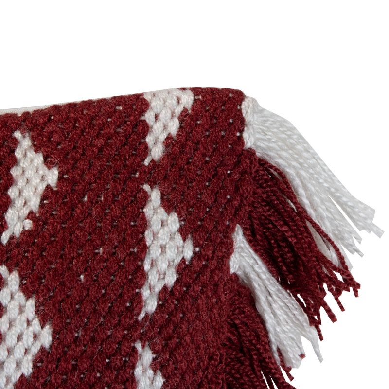 Red Triangle Pattern Hand Woven 18x18" Outdoor Decorative Throw Pillow with Hand Tied Fringe - Foreside Home & Garden