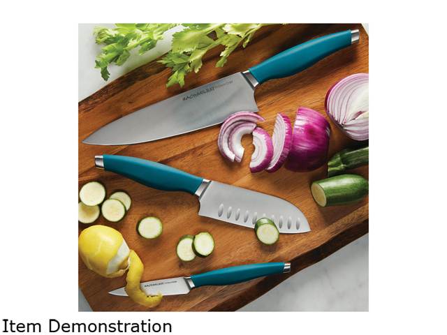 Rachael Ray 47756 Cutlery Japanese Stainless Steel Chef Knife Set, Teal, 3-Piece
