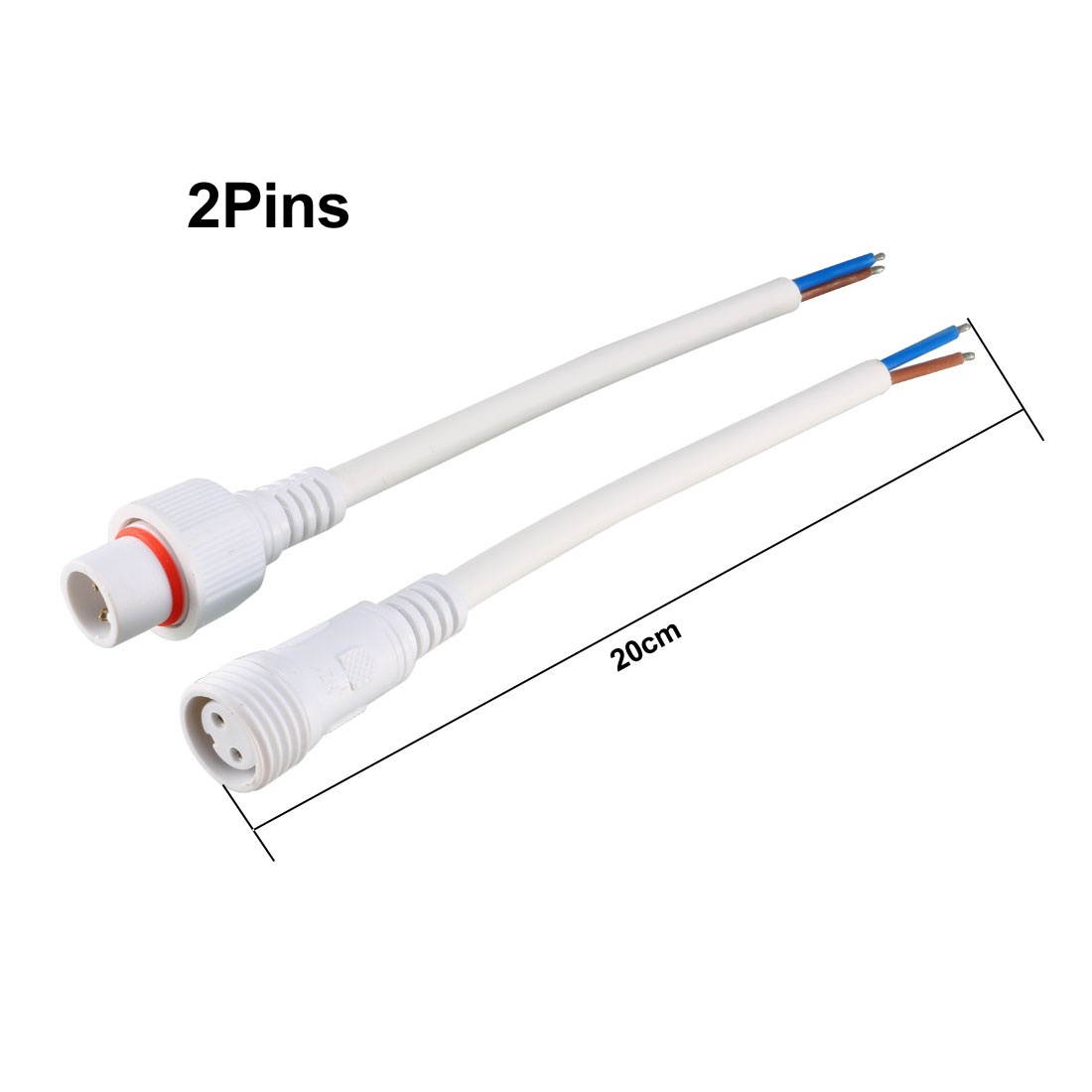 Male Female 2P Waterproof Connector Cable White for LED Strips Light