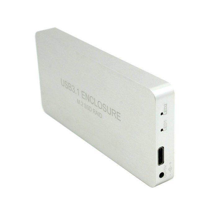 USB-C USB 3.1 Type C to Dual M.2 NGFF PCI-E 2 Lane SSD Enclosure with Raid Raid0