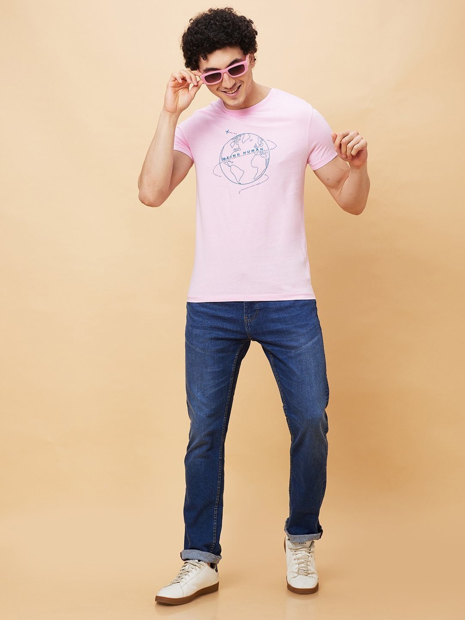 Being Human Pink Regular Fit Printed T-Shirt