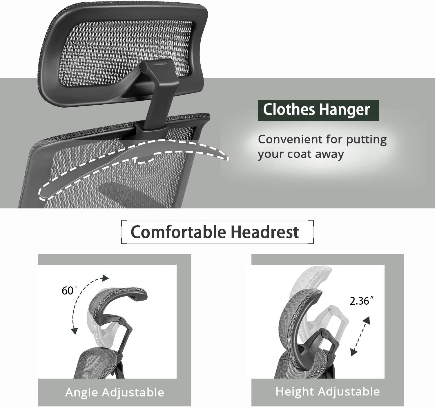 Furmax Ergonomic Office Chair Executive Chair with Mesh Seat High Back Computer Desk Chair with Adjustable Headrest Lumbar Support Armrest Rolling Task Chair with Clothes Hanger (Black)