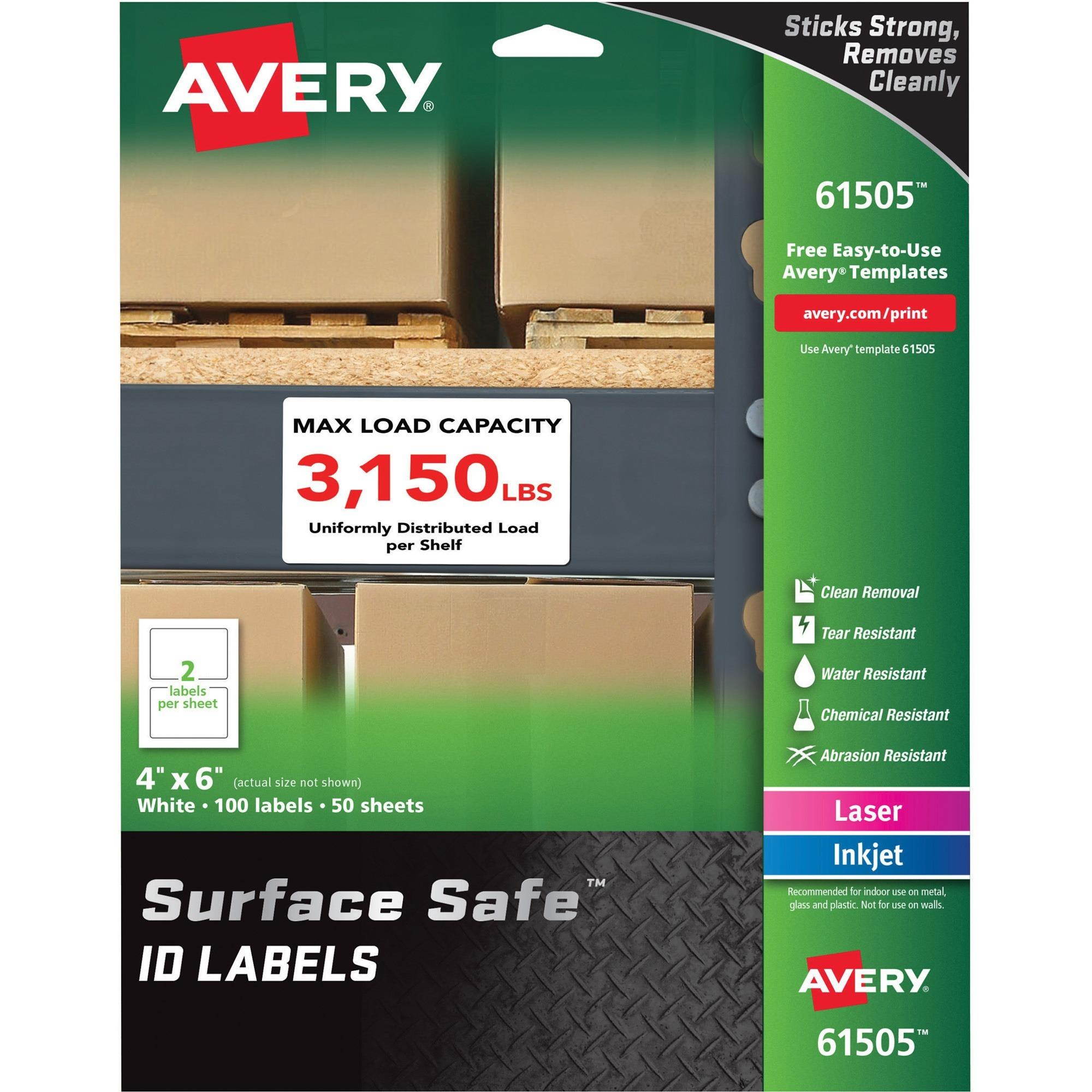 Avery Labels Removable Surface Safe 4"x6" 100/PK WE 61505
