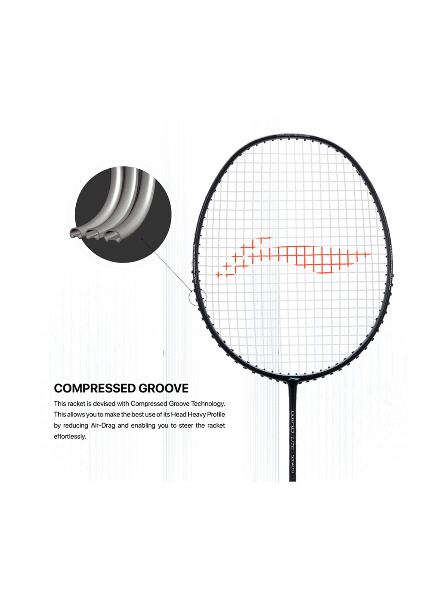 Li-Ning Wind Lite Stealth Badminton Racket (Core Black) Size - Medium