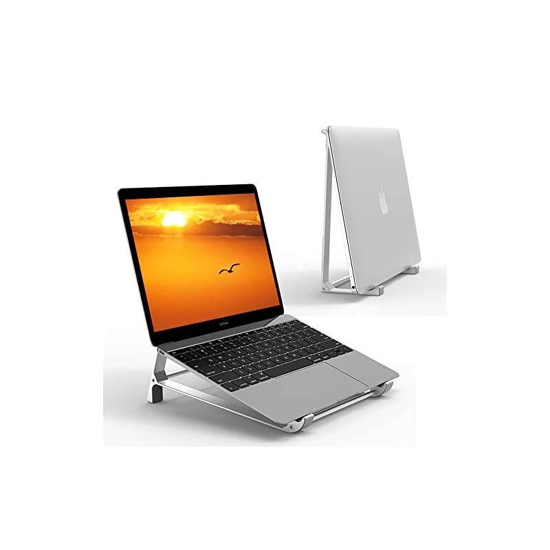 Laptop Stand for Desk, 2 in 1 Design Aluminum Vertical Stand Holder Compatible with MacBook Air Pro, Surface, Dell XPS and Other 10-17 inch Laptop Computer Ventilated Riser (Silver)