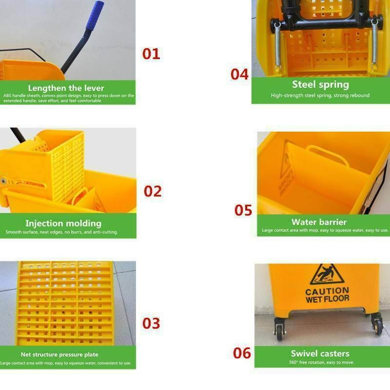 Commercial Mop Bucket w/ Wringer Combo Rolling Cleaning Cart Side Press 20L