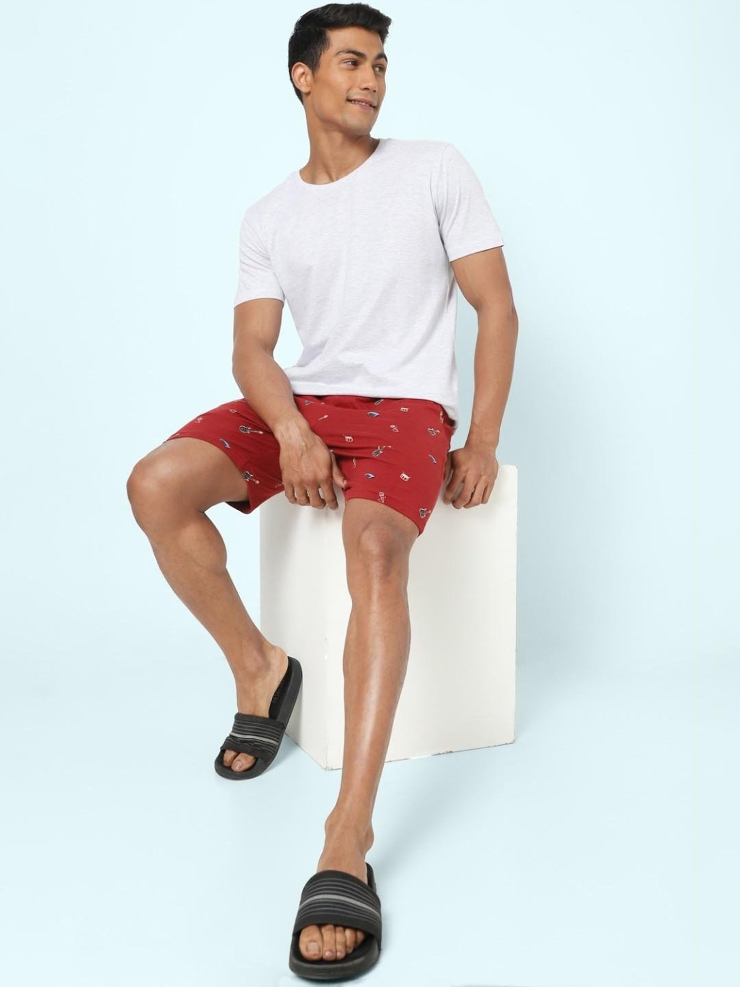 Ajile by Pantaloons Ecru Melange Cotton Slim Fit Lounge T-Shirt