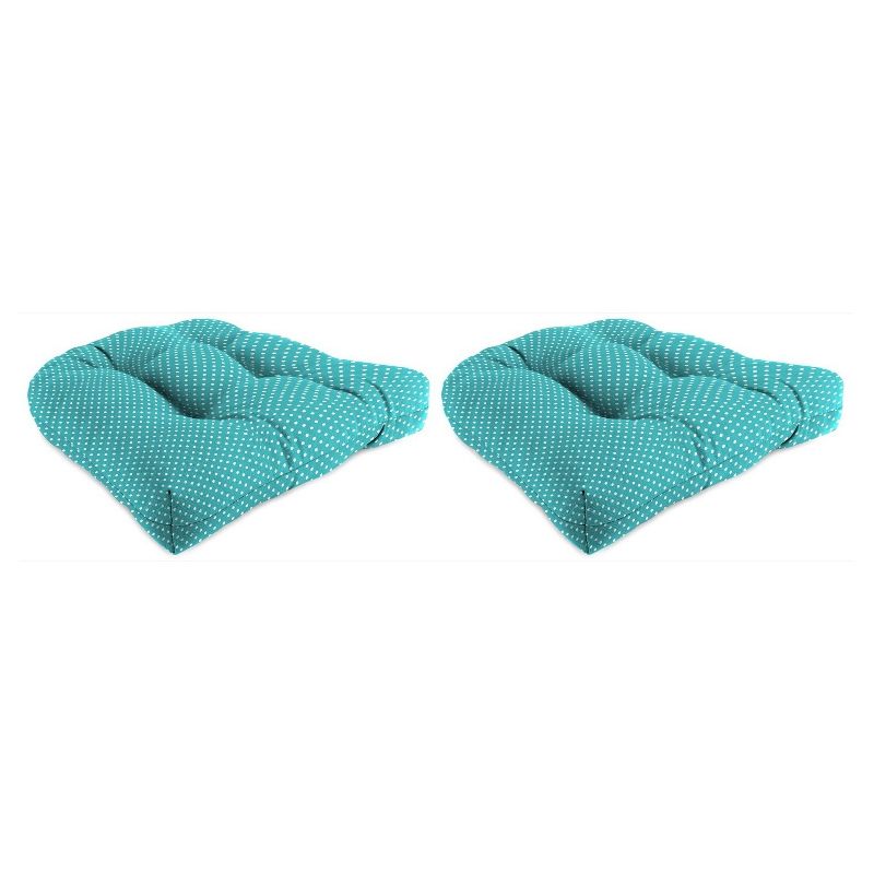 Outdoor Set Of 2 Wicker Chair Cushions In Mini Dots Ocean  - Jordan Manufacturing