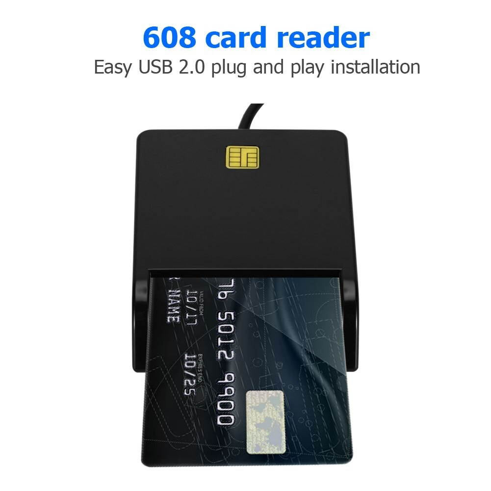 Bank Office USB Smart Card Reader SIM Bank Card Reader IC ID 608 Working Ornaments TF Card Reader for MacOS Win OS