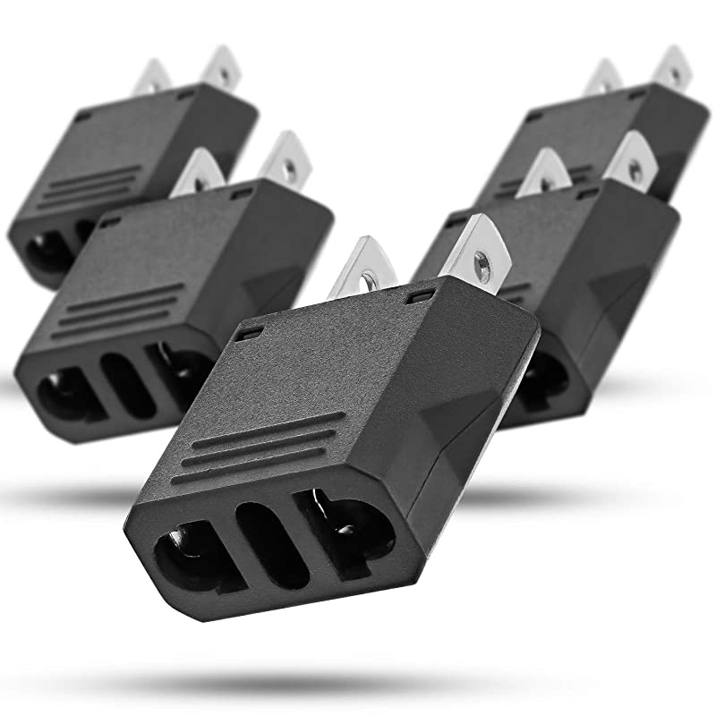 European Adapter 5 Pack,  Type C EU to USA and Canada Travel Adapter Plug, 2 Prong Universal Power Converter (Black)