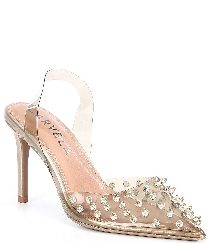 Carvela Lapiz Clear Studded Sling Pumps