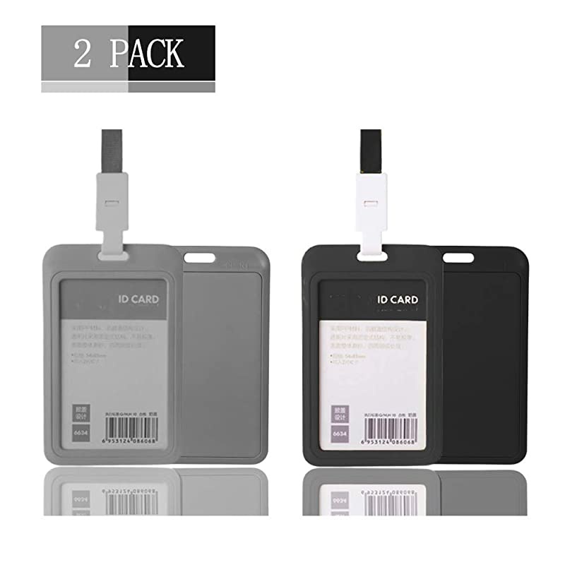 Badge Card Holder, Name Badge Holder with Lanyard, Neck Lanyard Holder for Women Men, Vertical Business Neck Card Holder(2PACK)