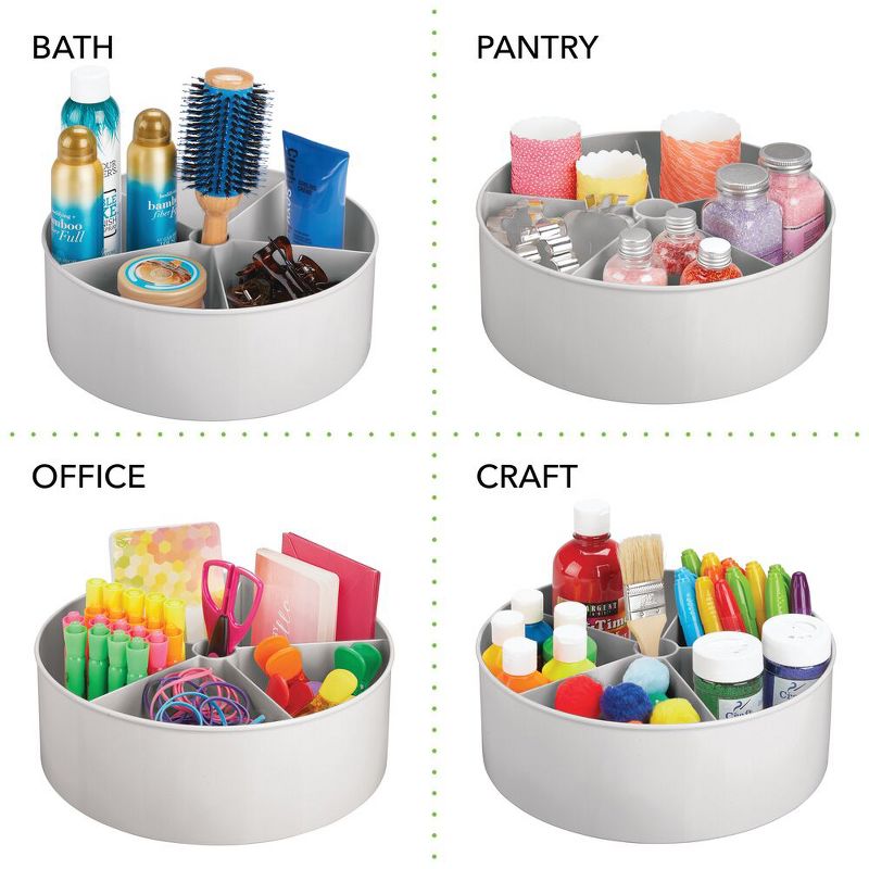 mDesign Divided Lazy Susan Turntable Storage Tray, for Nursery/Kids - Gray