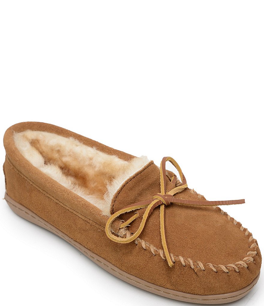 Minnetonka Sheepskin Suede Hardsole Moccasins