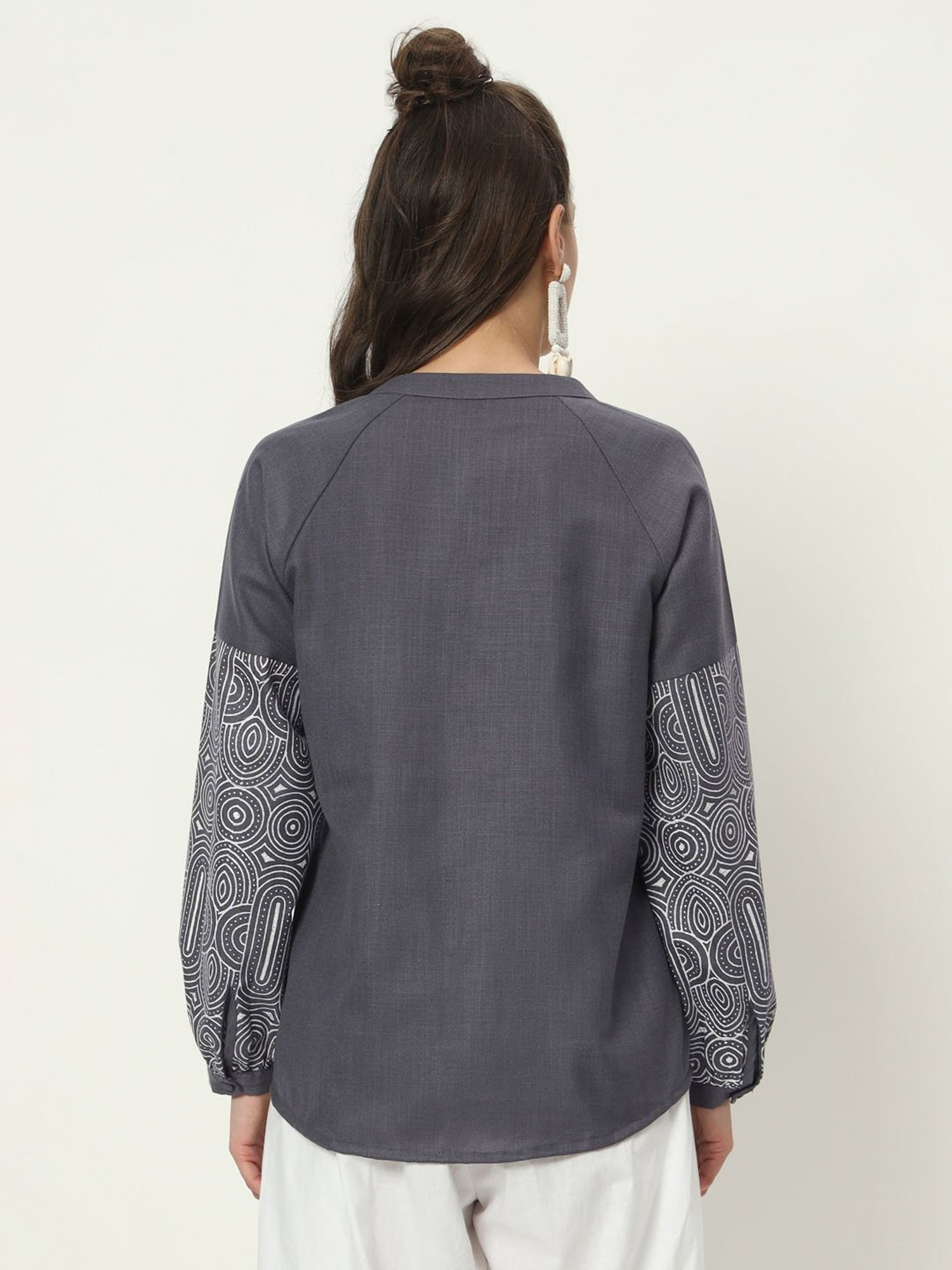 9rasa Grey Cotton Printed Shirt