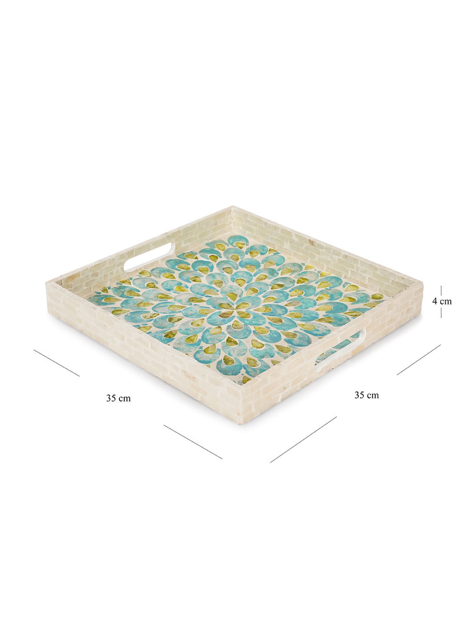 Pure Home and Living Blue & Green Mother of Pearl Square Tray